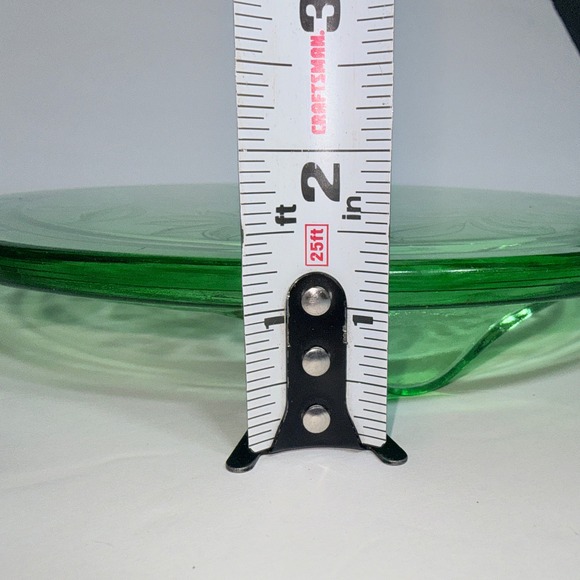 1930s Vtg Jeanette Green Depression GLOW Glass Sunflower Footed Cake Plate 10" - Picture 10 of 16